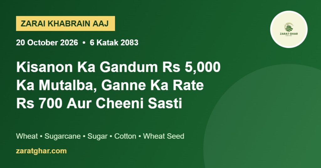 Agriculture news Pakistan 20 October 2026 – wheat Rs 5,000 demand, sugarcane Rs 700, sugar prices
